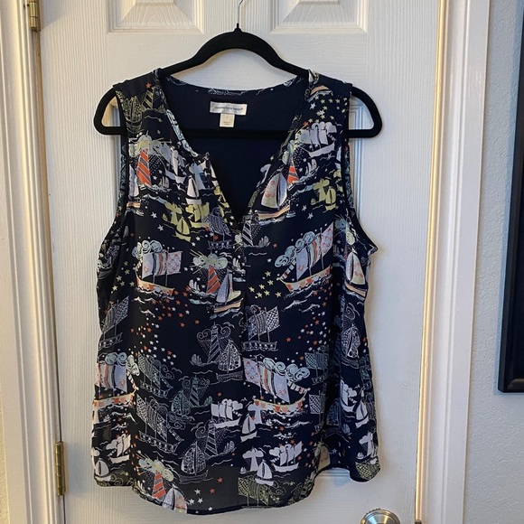 Christopher & Banks Tops - Christopher & Banks Black Sleeveless Blouse with Colorful Pattern